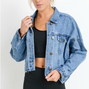 Mono B Cropped Raw Hem Denim Jacket Sz L